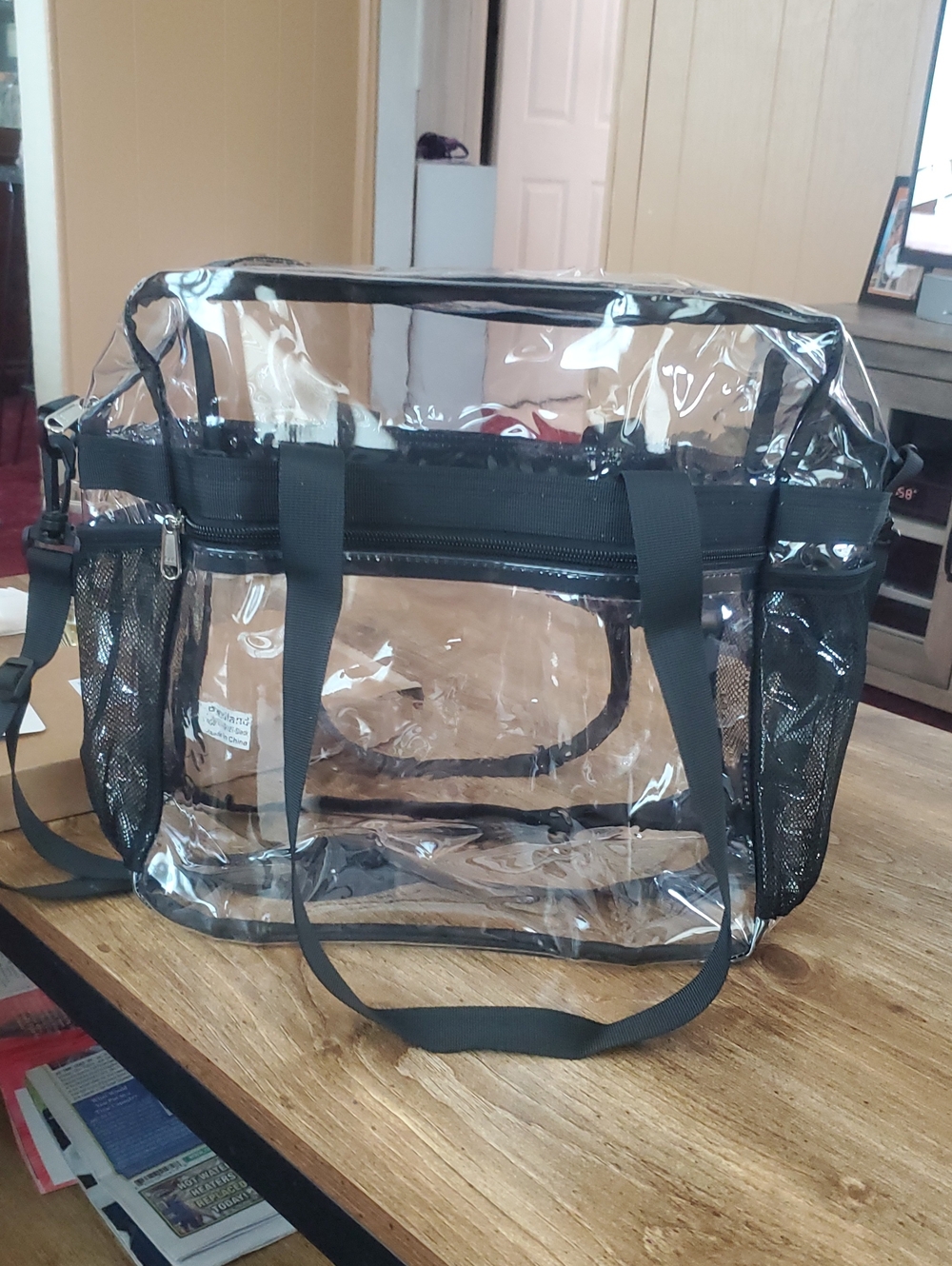Clear Stadium Tote Bag with Black Trim New